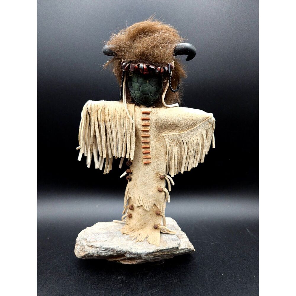 Vintage Kachina Doll Signed Paki Buffalo Head Leather Clothing